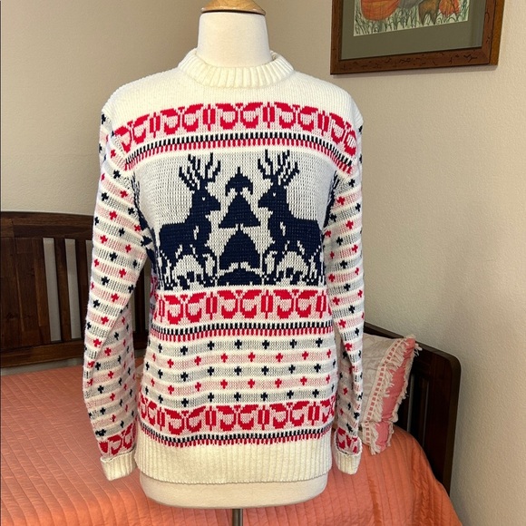 Vintage 70s 80s Gateway Knit Reindeer Christmas Holiday Sweater Unisex size LG - Picture 2 of 16